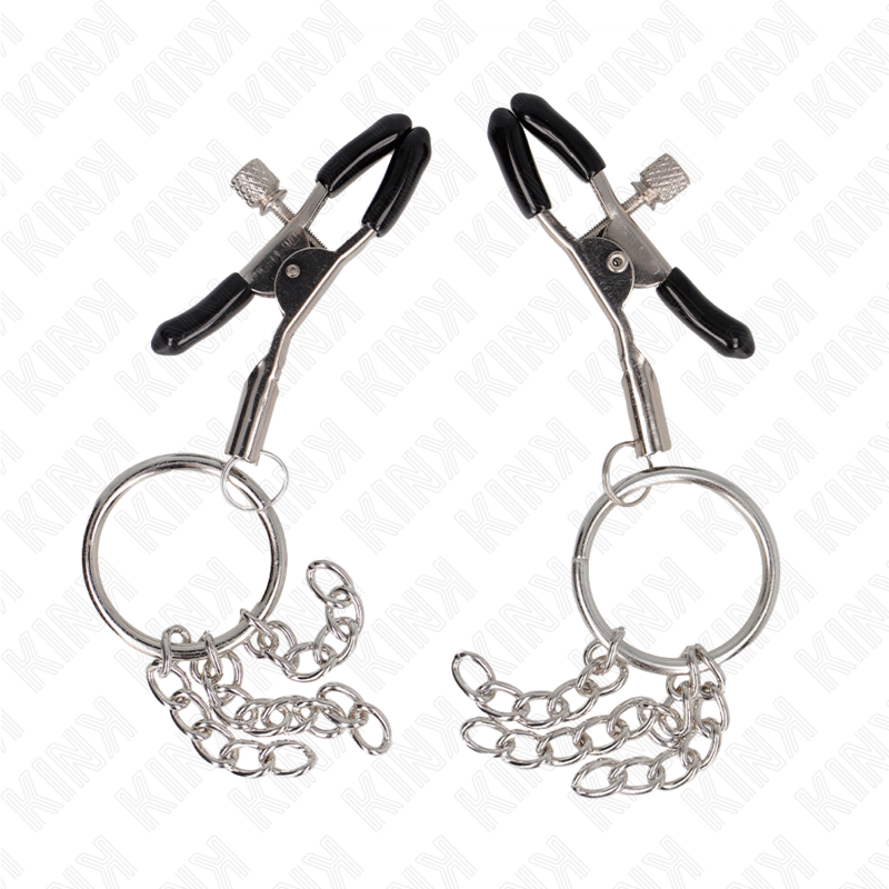 KINK - ABRAZADERA DE PEZONES CON ANILLO TÓRICO Y CADENA PEQUEÑA PLATEADA 6 CM