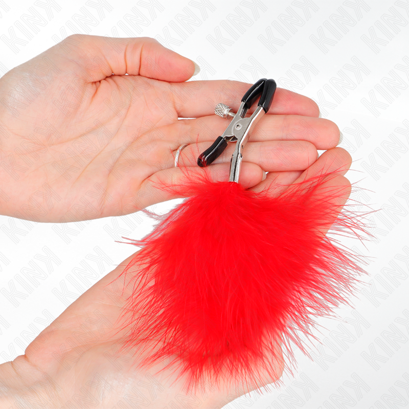 KINK - MORSETTO PER CAPEZZOLI IN PIUMA ROSSO 7 CM