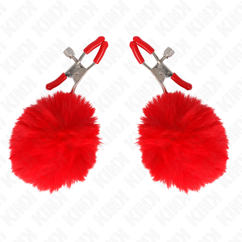 KINK - MORSETTO PER CAPEZZOLI IN PELLICCIA SINTETICA ROSSO 6 CM