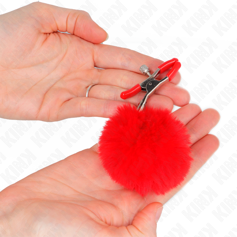 KINK - MORSETTO PER CAPEZZOLI IN PELLICCIA SINTETICA ROSSO 6 CM