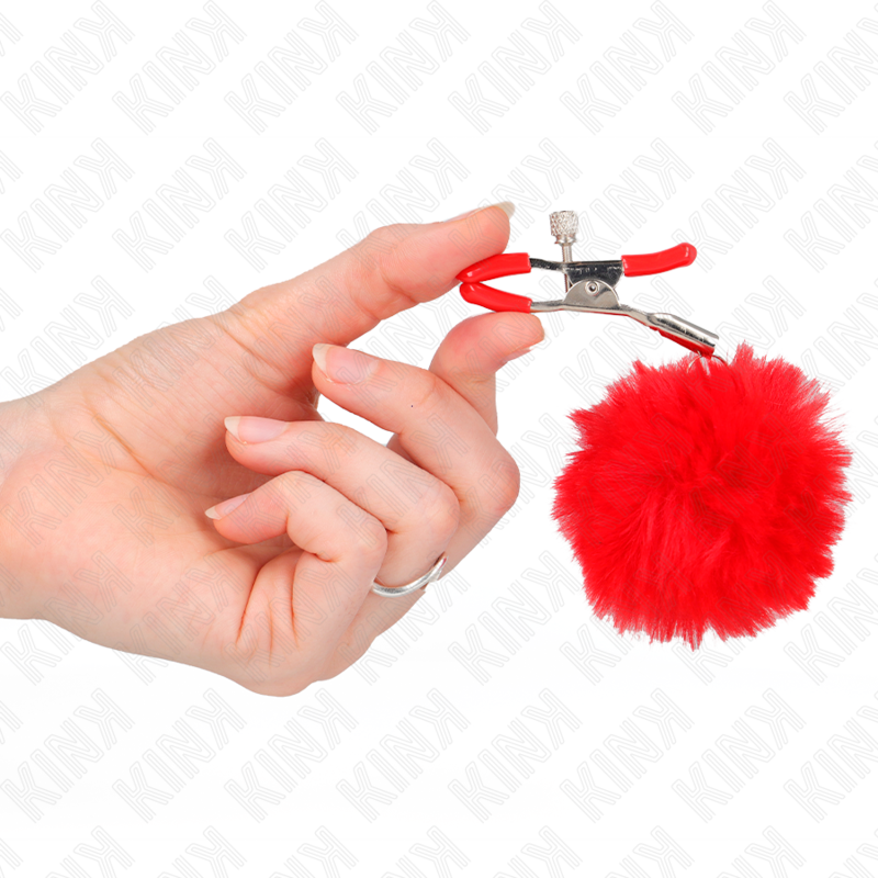 KINK - MORSETTO PER CAPEZZOLI IN PELLICCIA SINTETICA ROSSO 6 CM