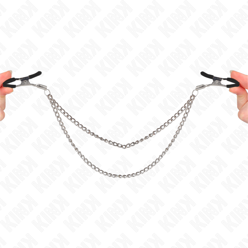 KINK - PINZAS PARA PEZONES CON 2 CADENAS GRUESAS PLATEADAS 20/23 CM