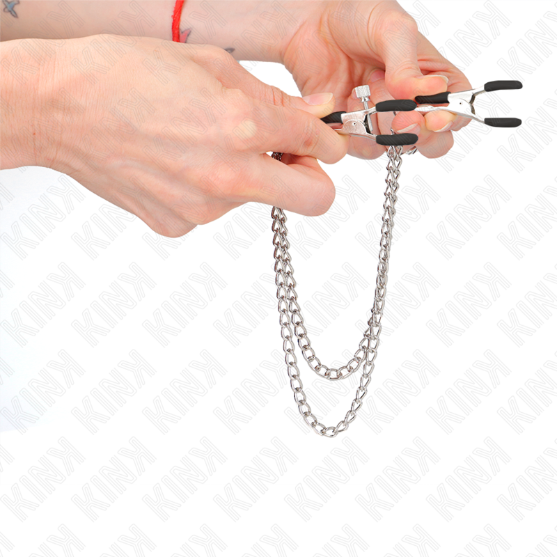 KINK - PINZAS PARA PEZONES CON 2 CADENAS GRUESAS PLATEADAS 20/23 CM
