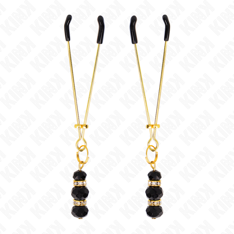 KINK - MORSETTI PER CAPEZZOLI SOTTILI ORO CON 3 PERLINE DI VETRO NERE 7 CM