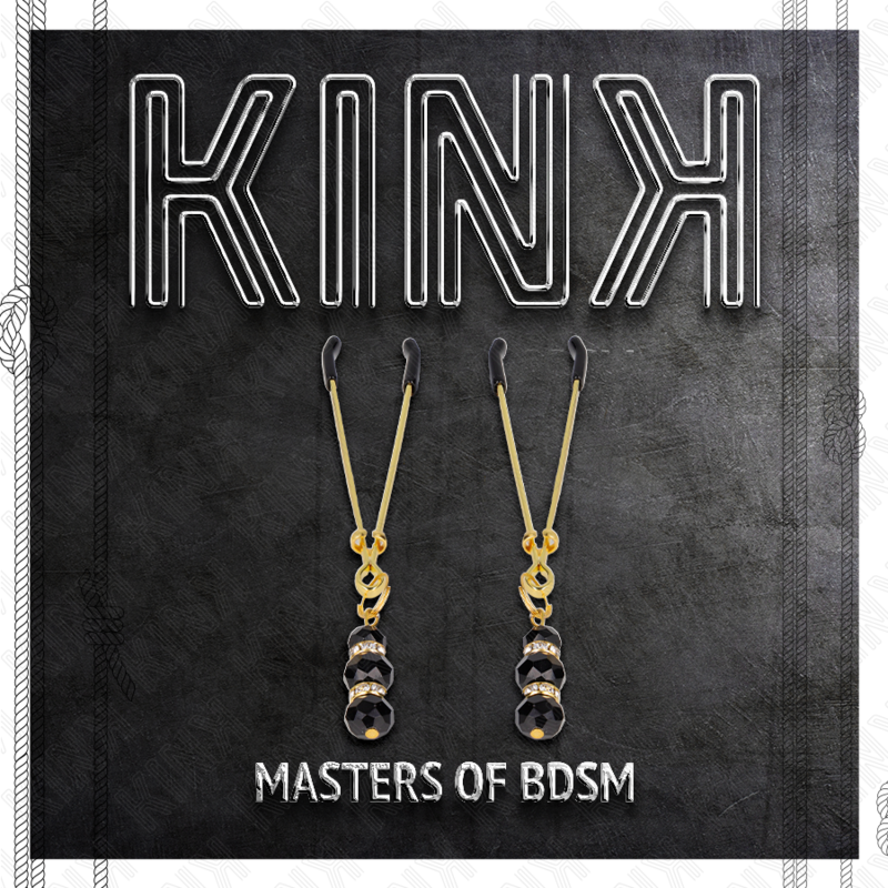 KINK - MORSETTI PER CAPEZZOLI SOTTILI ORO CON 3 PERLINE DI VETRO NERE 7 CM