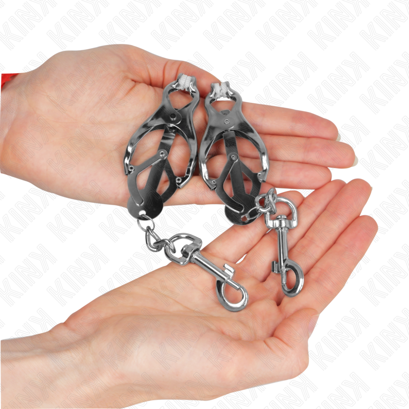 KINK - MORSETTI PER CAPEZZOLI A FORMA DI TRIFOGLIO GIAPPONESE CON GANCI ARGENTO