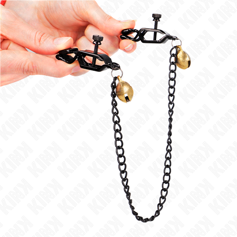 KINK - MORSETTI PER CAPEZZOLI A CATENA PIATTA E CAMPANELLA ARGENTO 30 CM