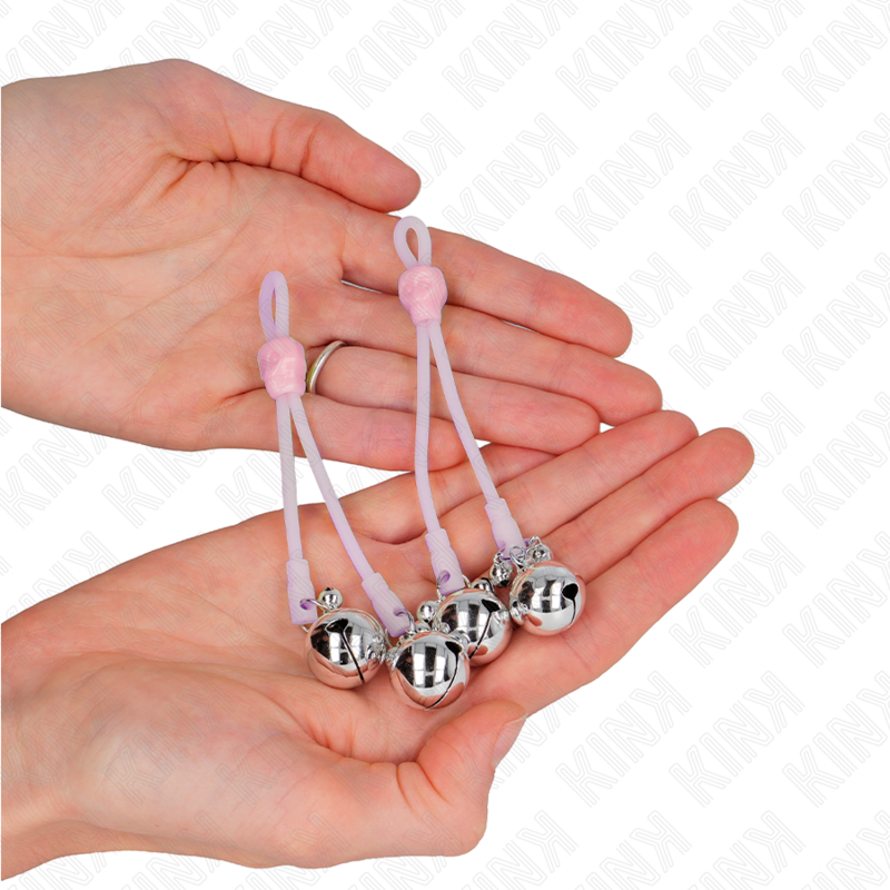 KINK - MORSETTI PER CAPEZZOLI A FORMA DI TESCHIO LUMINOSO CON CAMPANELLI REGOLABILI ROSA / ARGENTO