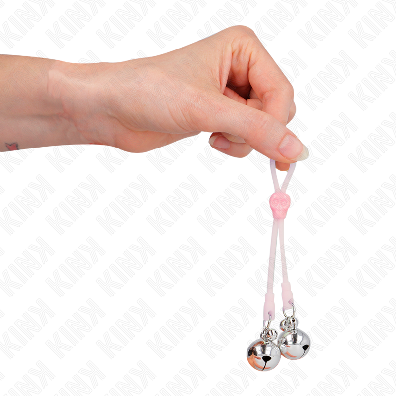 KINK - MORSETTI PER CAPEZZOLI A FORMA DI TESCHIO LUMINOSO CON CAMPANELLI REGOLABILI ROSA / ARGENTO