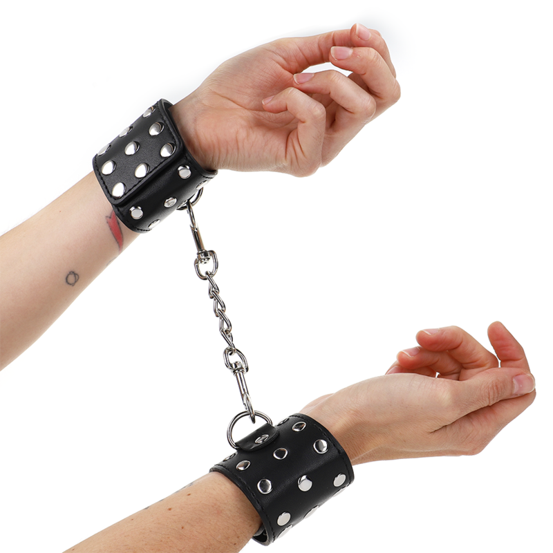 KINK - CINTURINI DA POLSO CON CHIUSURA A SCATTO PIENI DI RIVETTI NERI REGOLABILI 19-24 CM X 5,5 CM