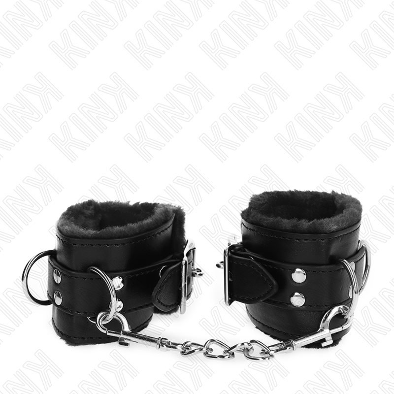 KINK - CINTURINI DA POLSO RIVESTITI IN PELLICCIA NERI CON CINTURA NERA REGOLABILE 17-29 CM X 6 CM