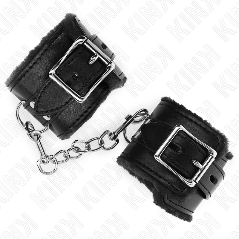 KINK - CINTURINI DA POLSO RIVESTITI IN PELLICCIA NERI CON CINTURA NERA REGOLABILE 17-29 CM X 6 CM