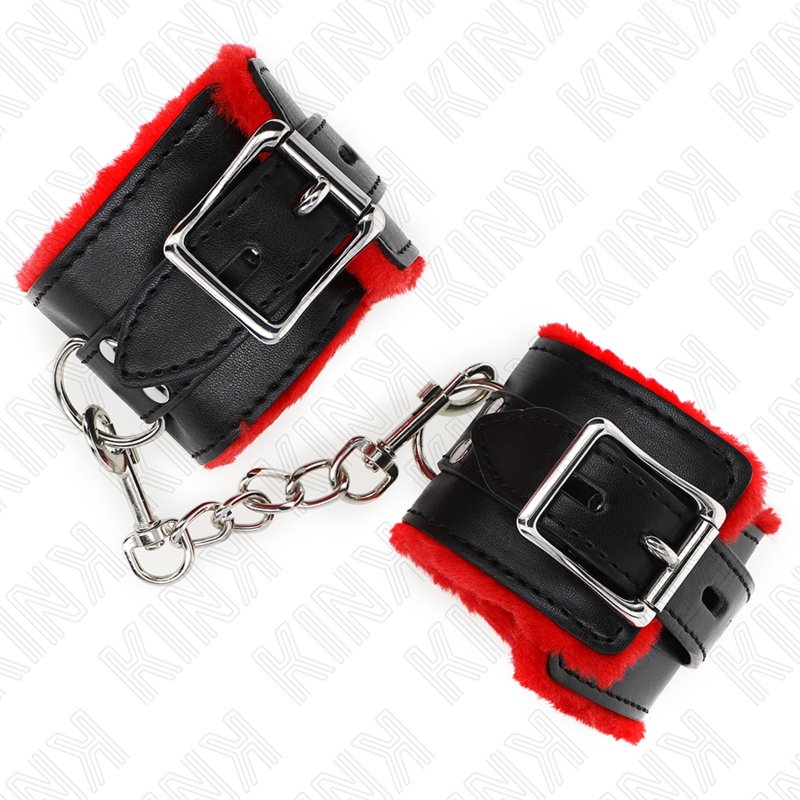 KINK - CINTURA DA POLSO RIVESTITA IN PELLICCIA CON FORI QUADRATI ROSSA E NERA REGOLABILE 17-29 CM X 6 CM