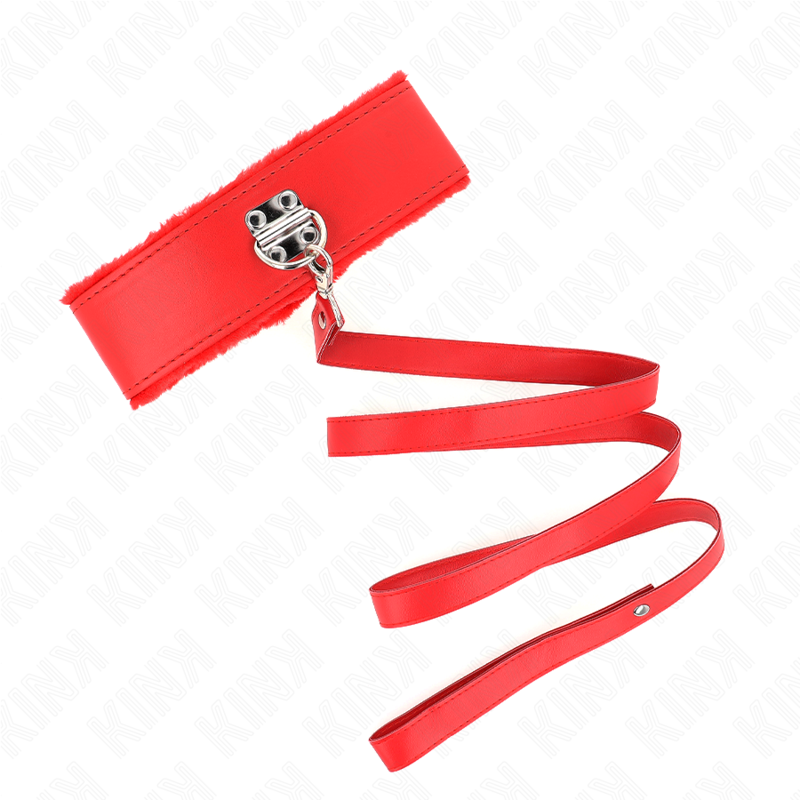 KINK - COLLANA CON GUINZAGLIO 116 CM CON BORCHIE ARGENTO MODELLO 4 ROSSO REGOLABILE 40-48 CM X 6 CM