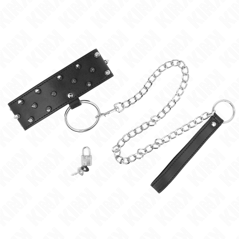 KINK - COLLANA CON GUINZAGLIO 65 CM CON BORCHIE ARGENTO MODELLO 5 REGOLABILE 36-43 CM X 5 CM