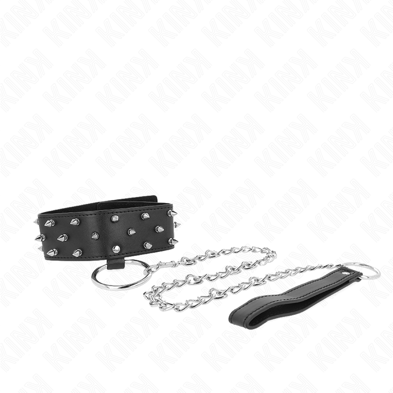 KINK - COLLANA CON GUINZAGLIO 65 CM CON BORCHIE ARGENTO MODELLO 5 REGOLABILE 36-43 CM X 5 CM