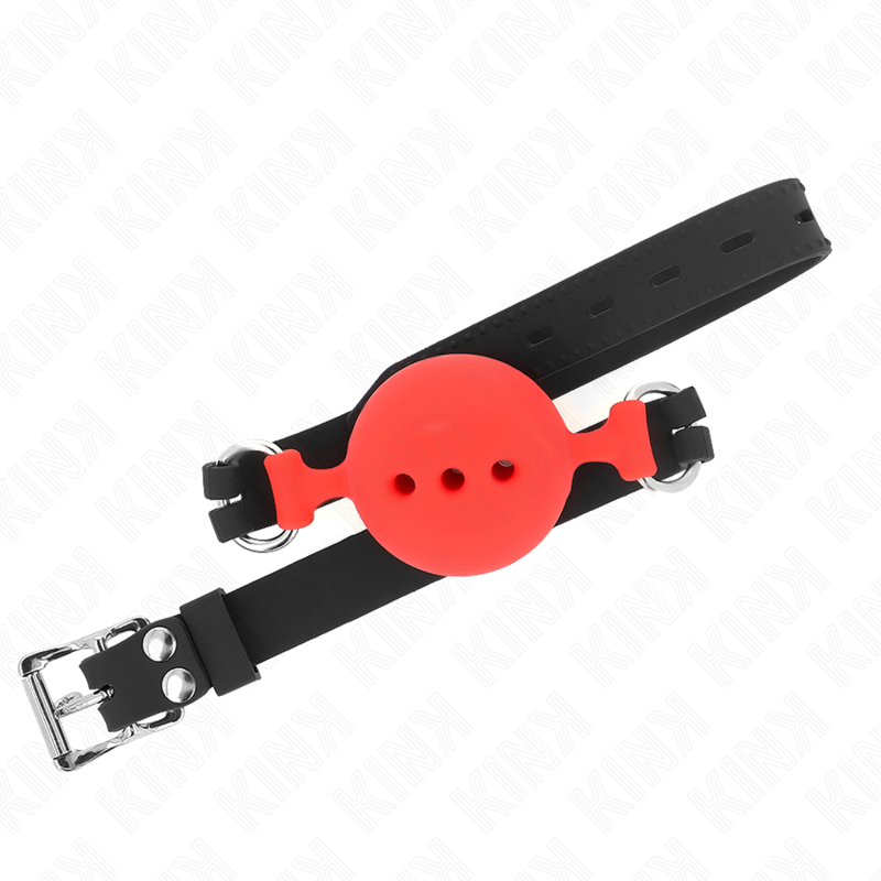 KINK - BAVAGLIO IN SILICONE COMPLETO 55 x 2 CM CON PALLA DA 5 CM TAGLIA L ROSSO REGOLABILE 35-51 CM