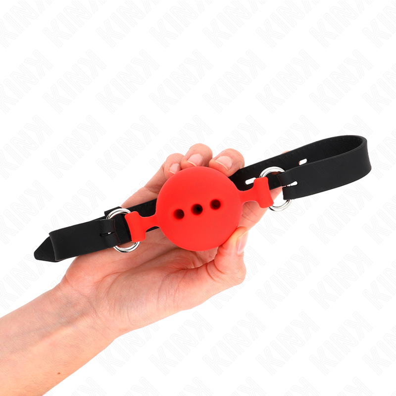 KINK - BAVAGLIO IN SILICONE COMPLETO 55 x 2 CM CON PALLA DA 5 CM TAGLIA L ROSSO REGOLABILE 35-51 CM