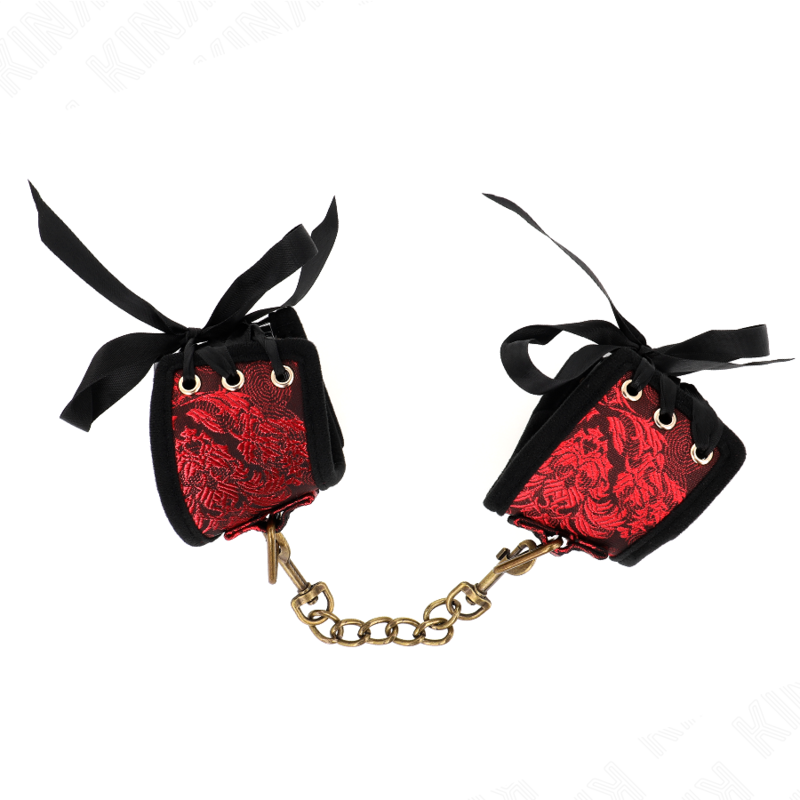KINK - SUJECIONES DE MUÑECA SCANDAL CON DETALLES DE ENCAJE ROJO-NEGRO 24,5 CM X 6,5 CM