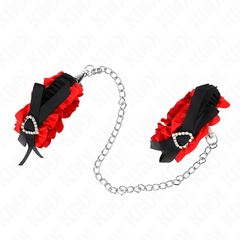 KINK - CINTURINI ELASTICI IN PIZZO CON DETTAGLI A CUORE ROSSO REGOLABILI 22-35 CM