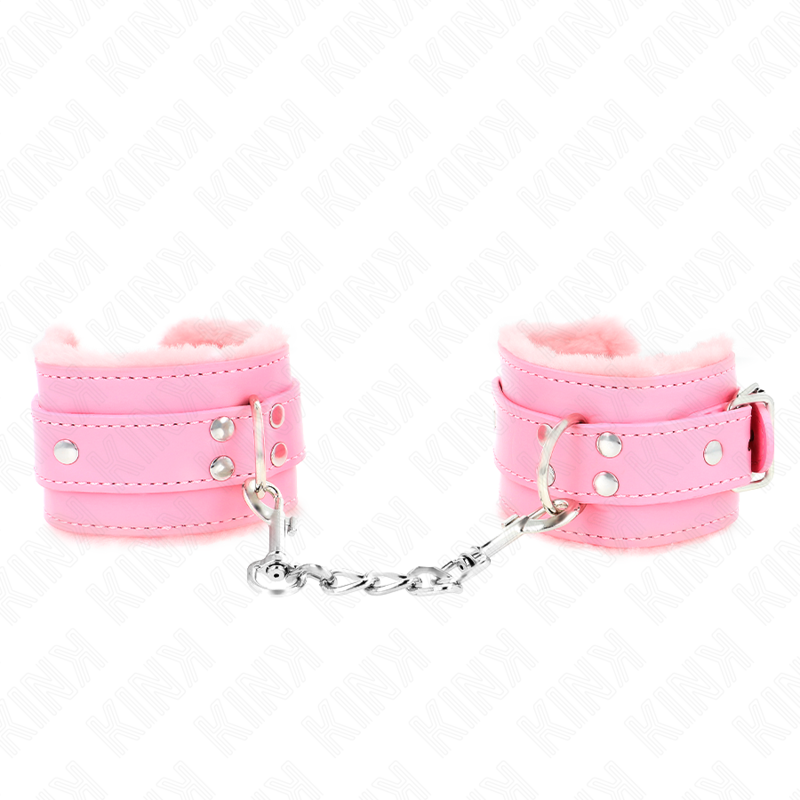 KINK - CINTURINI DA POLSO RIVESTITI IN PELLICCIA ROSA CON CINTURA ROSA REGOLABILE 17-29 CM X 6 CM