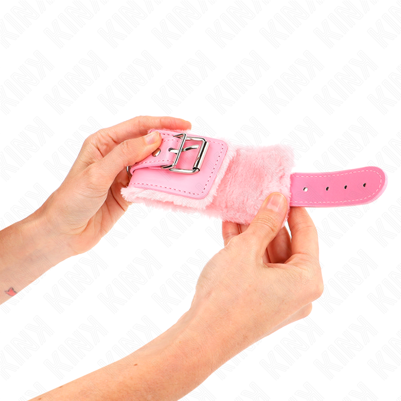 KINK - CINTURINI DA POLSO RIVESTITI IN PELLICCIA ROSA CON CINTURA ROSA REGOLABILE 17-29 CM X 6 CM
