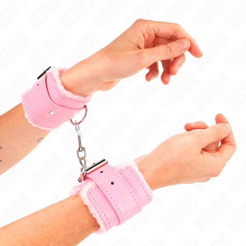 KINK - CINTURINI DA POLSO RIVESTITI IN PELLICCIA ROSA CON CINTURA ROSA REGOLABILE 17-29 CM X 6 CM