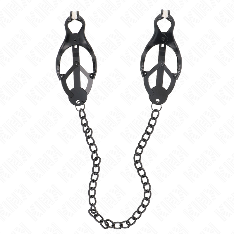KINK - MORSETTI PER CAPEZZOLI A FORMA DI TRIFOGLIO GIAPPONESE CON CATENA NERI 30 CM