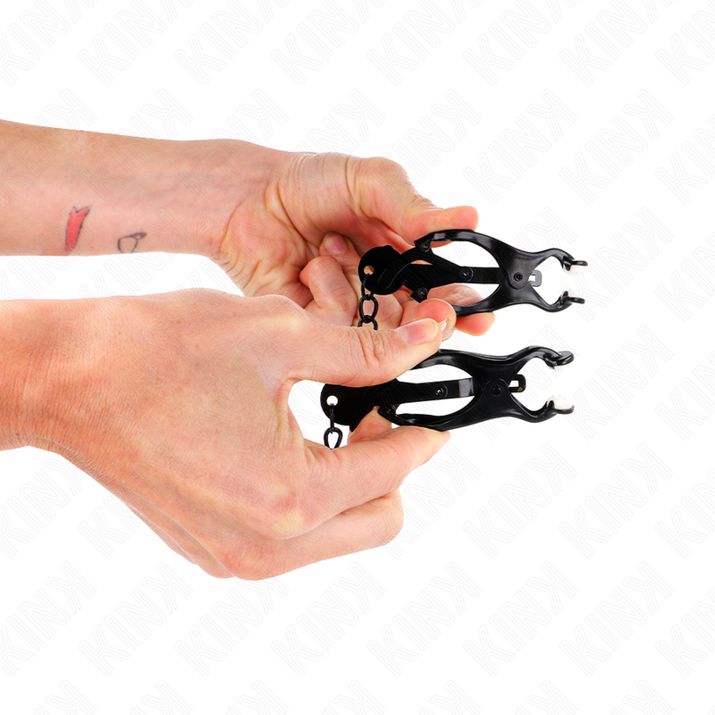 KINK - MORSETTI PER CAPEZZOLI A FORMA DI TRIFOGLIO GIAPPONESE CON CATENA NERI 30 CM