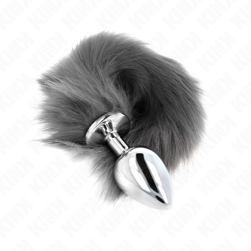 KINK - PLUG ANALE TAGLIA L 10 X 4 CM CON CODA SINTETICA 40 CM GRIGIO E BIANCO