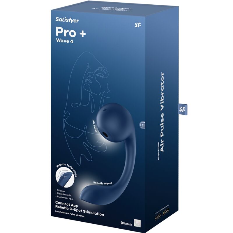 SATISFYER - PRO+ WAVE 4 ESTIMULADOR DE PUNTO G Y PULSOS DE AIRE APLICACIÓN GRATUITA AZUL OSCURO