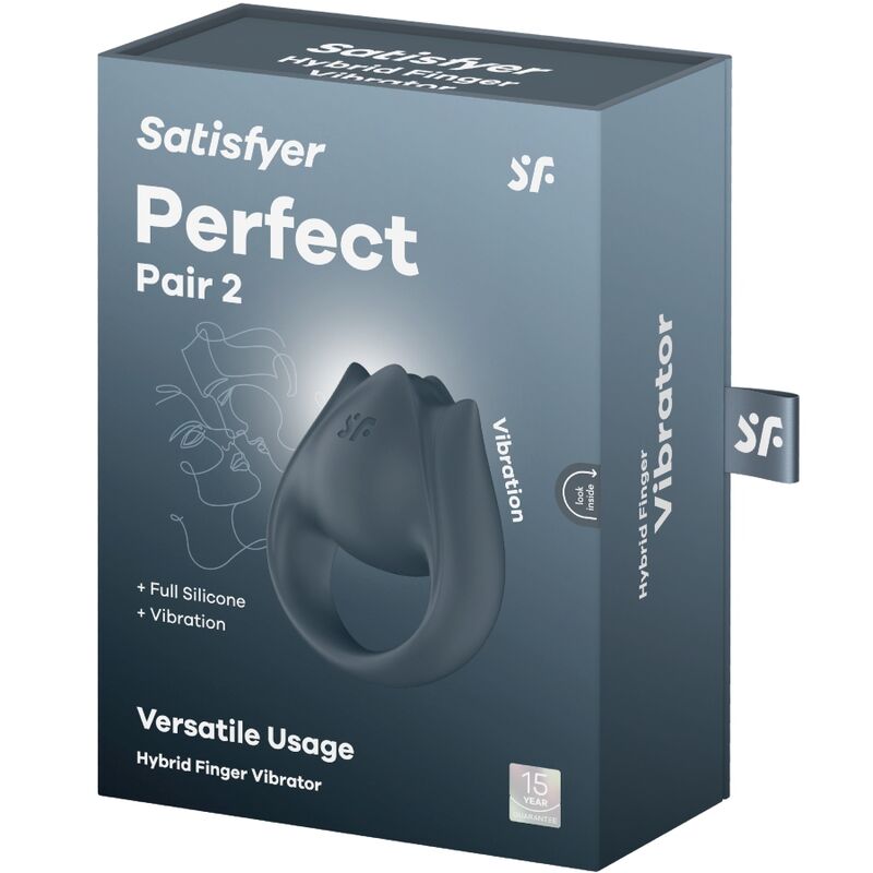 SATISFYER - PERFECT PAIR 2 MULTIVIBRADOR 2 EN 1 ANILLO PARA EL PENE Y ESTIMULADOR DE DEDO GRIS