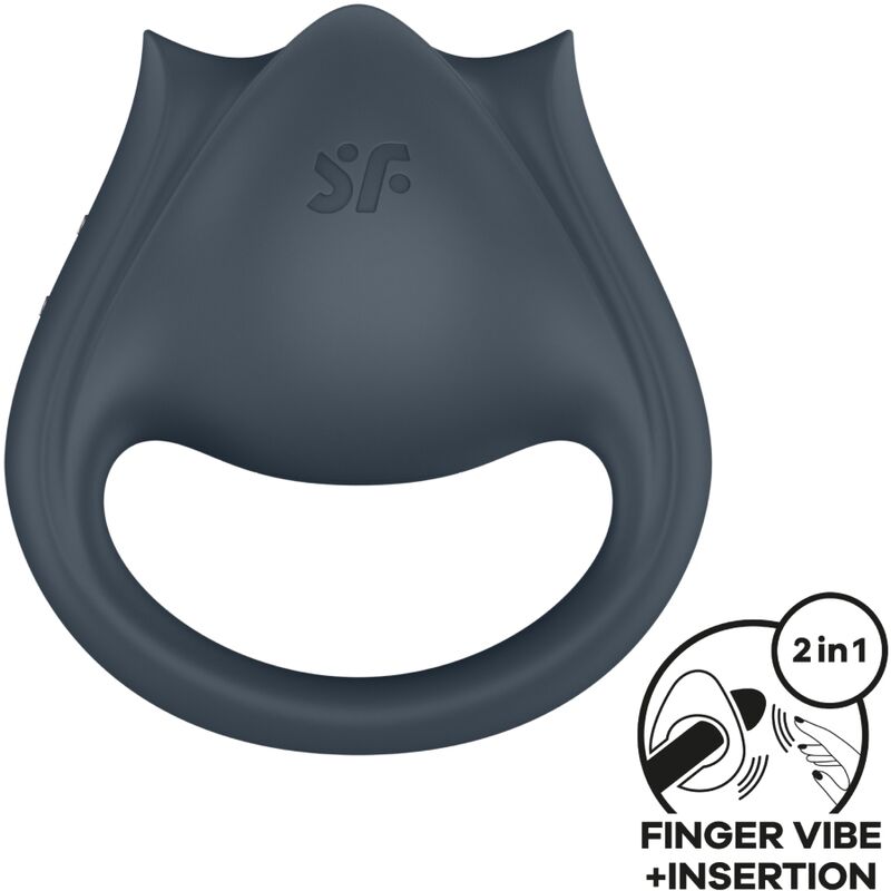 SATISFYER - PERFECT PAIR 2 MULTIVIBRADOR 2 EN 1 ANILLO PARA EL PENE Y ESTIMULADOR DE DEDO GRIS