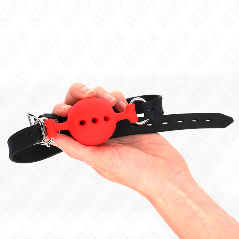 KINK - BAVAGLIO IN SILICONE COMPLETO 55 x 2 CM CON PALLA DA 4,5 CM TAGLIA M ROSSO REGOLABILE 35-51 CM