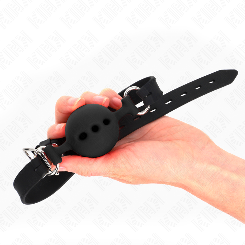 KINK - MORDAZA DE SILICONA COMPLETA 55 x 2 CM CON BOLA DE 5 CM TALLA L NEGRO AJUSTABLE 35-51 CM