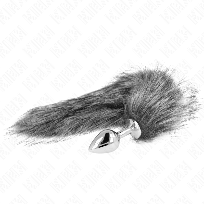 KINK - DIlatatore anale taglia M 8 x 3,5 cm con coda sintetica 40 cm grigio