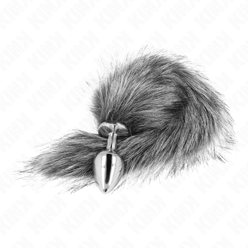 KINK - DIlatatore anale taglia M 8 x 3,5 cm con coda sintetica 40 cm grigio