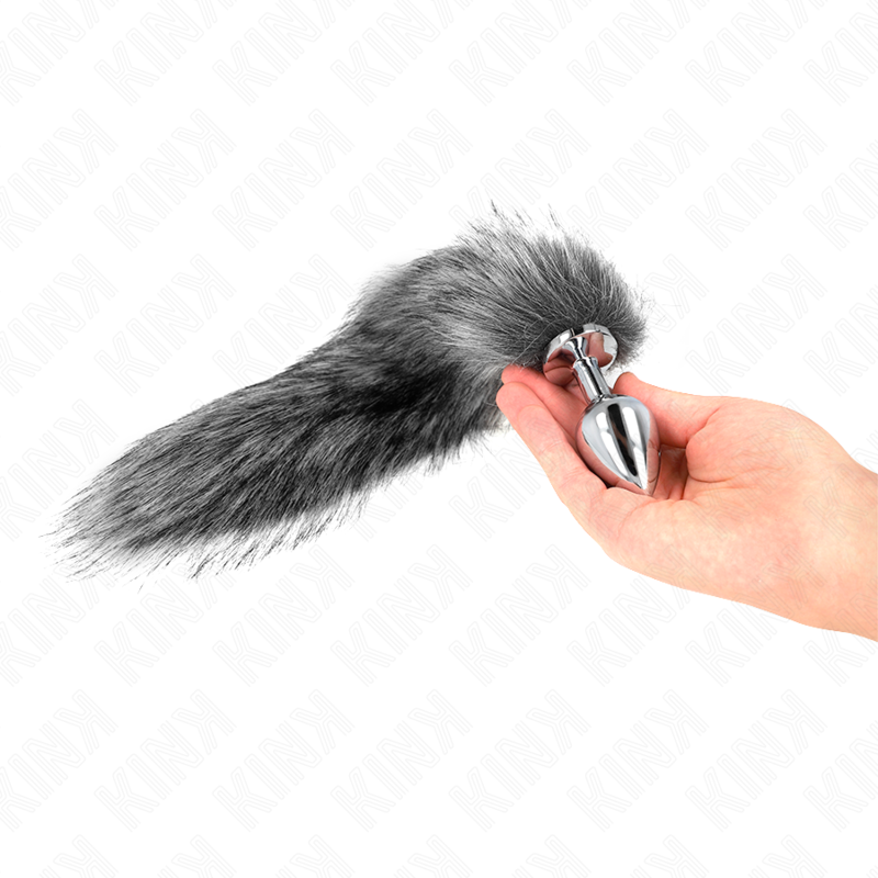 KINK - DIlatatore anale taglia M 8 x 3,5 cm con coda sintetica 40 cm grigio