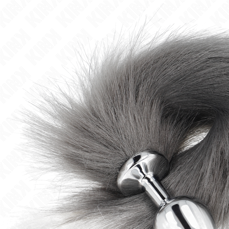 KINK - DIlatatore anale taglia M 8 x 3,5 cm con coda sintetica 40 cm grigio e bianco