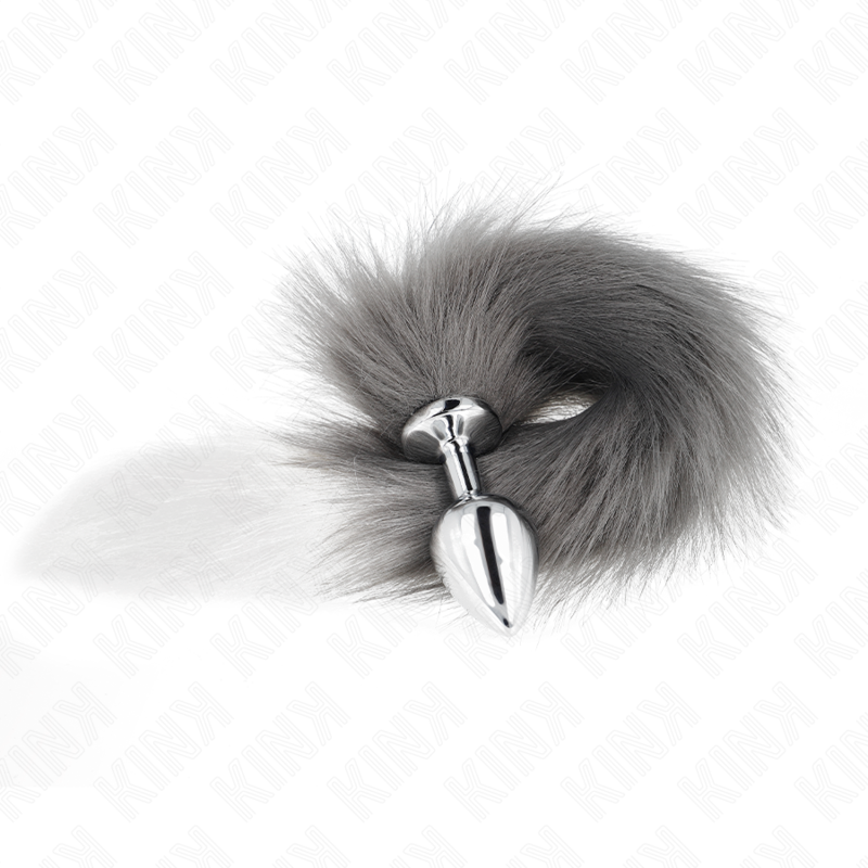 KINK - DIlatatore anale taglia M 8 x 3,5 cm con coda sintetica 40 cm grigio e bianco