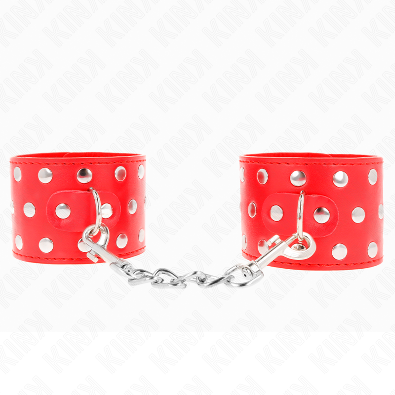 KINK - CINTURINI DA POLSO CON CHIUSURA A SCATTO PIENI DI RIVETTI ROSSI REGOLABILI 19-24 CM X 5,5 CM