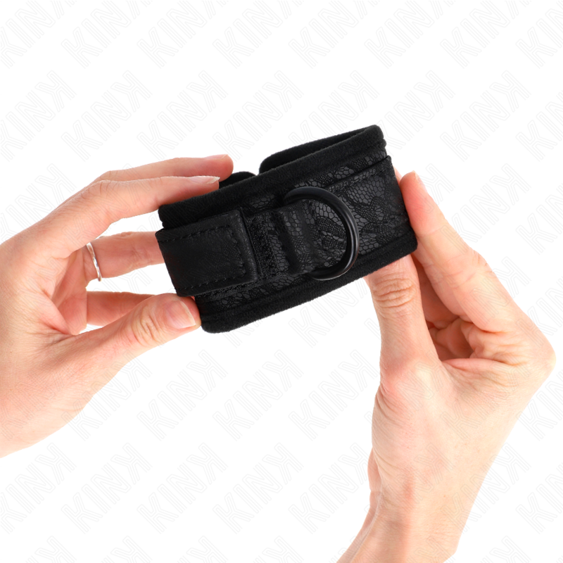 KINK - POLSINI DA POLSO RIVESTITI IN PIZZO SCURO NEOPRENE REGOLABILI NERI 20-29 CM X 5 CM