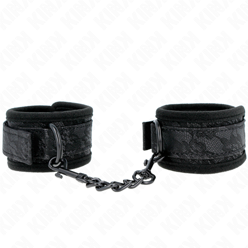 KINK - POLSINI DA POLSO RIVESTITI IN PIZZO SCURO NEOPRENE REGOLABILI NERI 20-29 CM X 5 CM