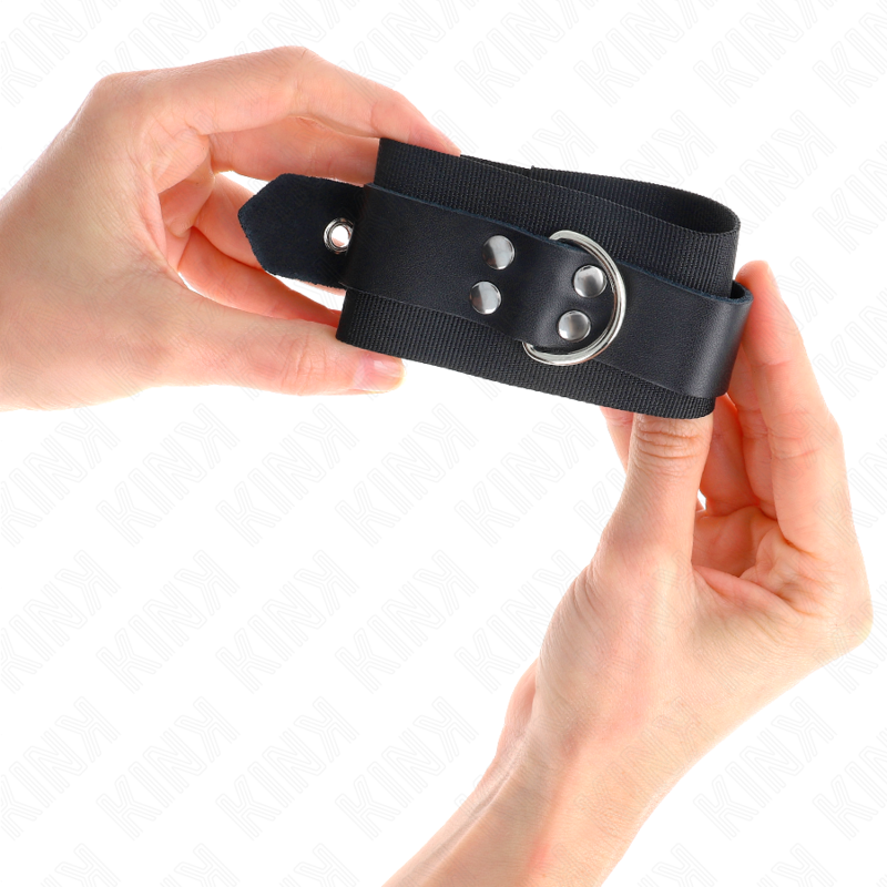 KINK - CINGHIE DA POLSO IN NYLON NERE CON CINTURA IN PELLE NERA REGOLABILE 19-29 CM X 5,1 CM