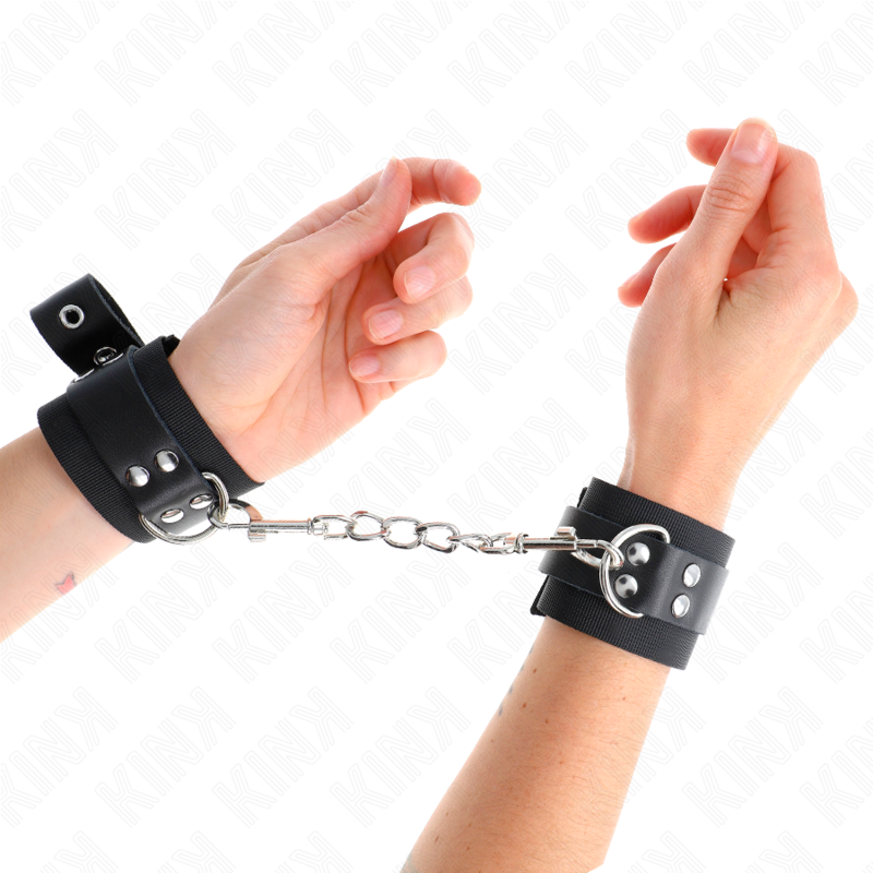 KINK - CINGHIE DA POLSO IN NYLON NERE CON CINTURA IN PELLE NERA REGOLABILE 19-29 CM X 5,1 CM