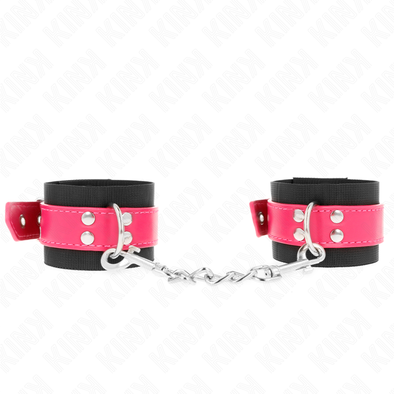 KINK - CINGHIE DA POLSO IN NYLON NERE CON CINTURA IN SIMILPELLE ROSA LAMPONE REGOLABILI 19-29 CM X 5,1 CM