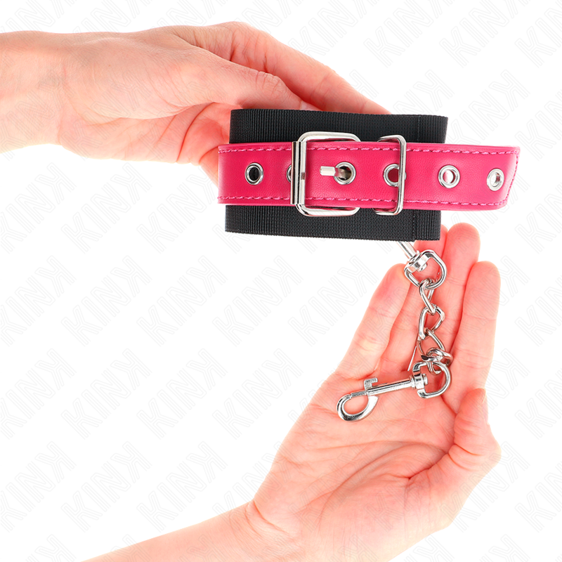 KINK - CINGHIE DA POLSO IN NYLON NERE CON CINTURA IN SIMILPELLE ROSA LAMPONE REGOLABILI 19-29 CM X 5,1 CM