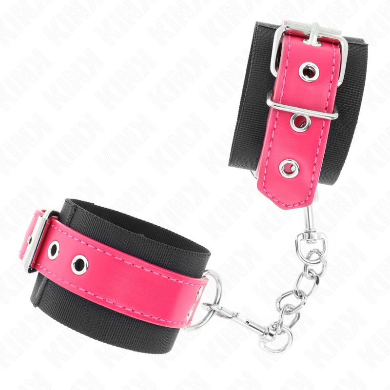 KINK - CINGHIE DA POLSO IN NYLON NERE CON CINTURA IN SIMILPELLE ROSA LAMPONE REGOLABILI 19-29 CM X 5,1 CM
