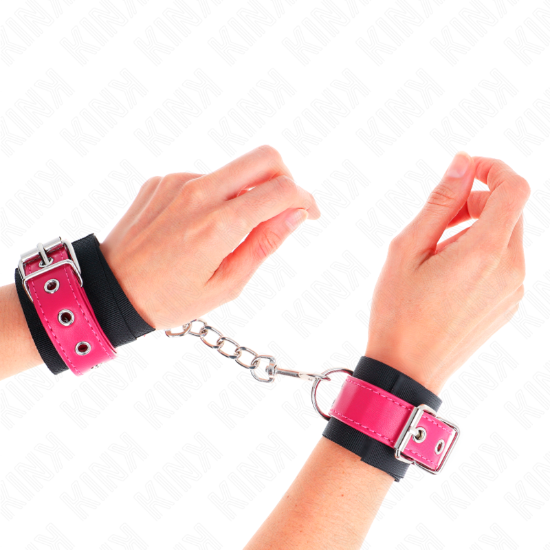 KINK - CINGHIE DA POLSO IN NYLON NERE CON CINTURA IN SIMILPELLE ROSA LAMPONE REGOLABILI 19-29 CM X 5,1 CM