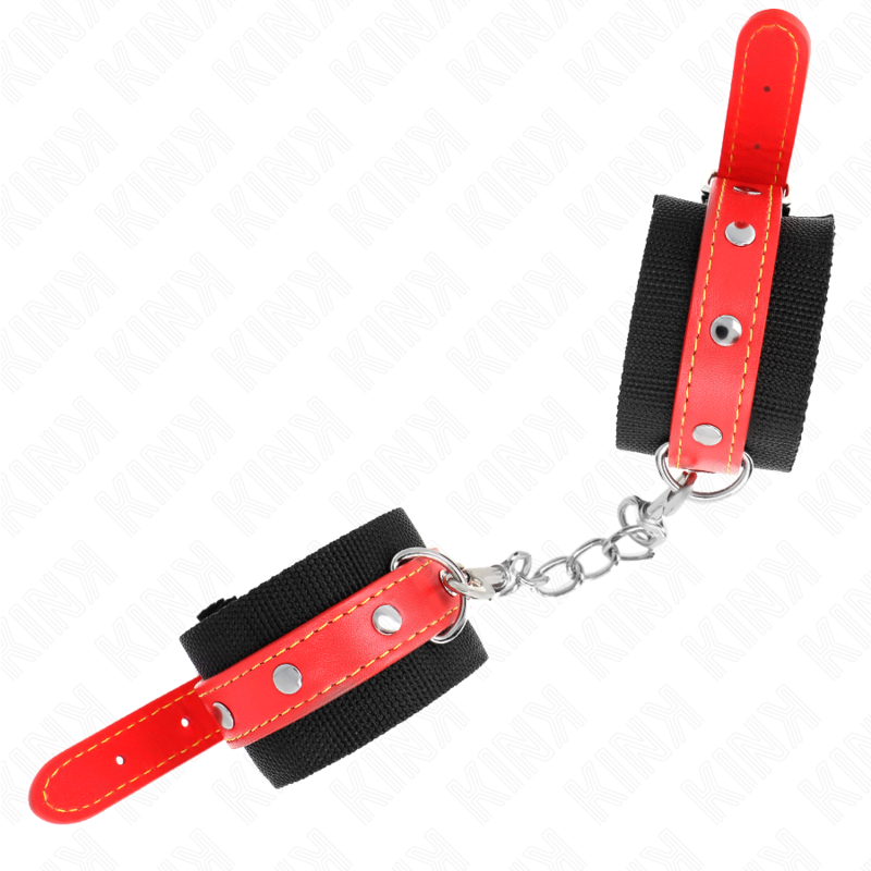 KINK - CINGHIE PER POLSI IN NYLON NERE CON SIMILPELLE ROSSA REGOLABILI 19-24 CM X 5,5 CM